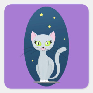 可愛い猫星空の夜空の漫画オンカスタム スクエアシール