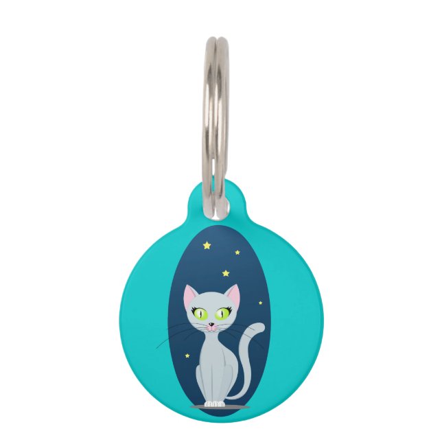 可愛い猫星空の夜空の漫画オンカスタム ペット　ネームタグ (裏面)