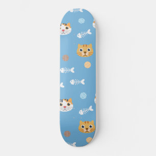 可愛い猫柄の猫と魚 スケートボード
