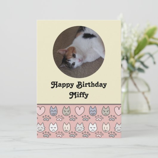 可愛い猫柄誕生日カード (スタンド正面)