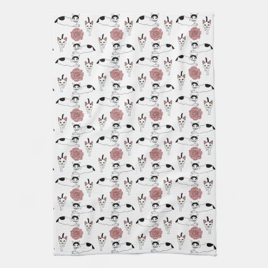 可愛い猫柄 キッチンタオル (縦)