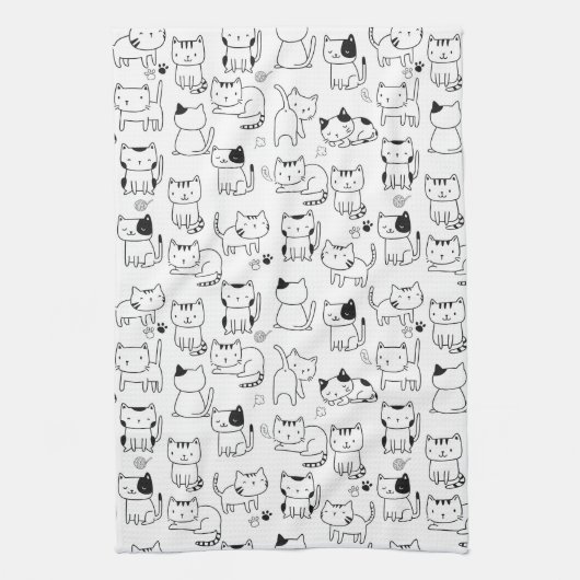 可愛い猫柄 キッチンタオル (縦)