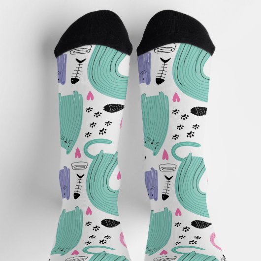 可愛い猫柄 ソックス (上部)