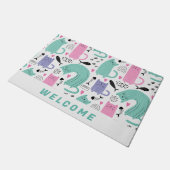 可愛い猫柄 ドアマット (アングル)