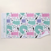 可愛い猫柄 ビーチタオル (正面)