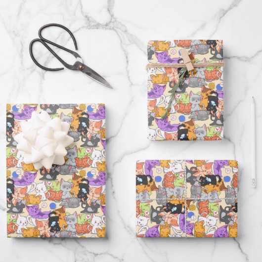 可愛い猫柄 ラッピングペーパーシート (正面)
