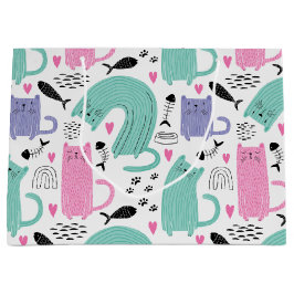 可愛い猫柄 ラージペーパーバッグ