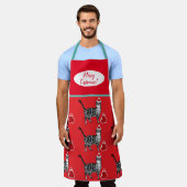 可愛い猫目出しクリスマスレッドグリーンエプロン エプロン (着用した状態)