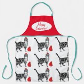 可愛い猫目出しクリスマス赤エプロン エプロン (正面)
