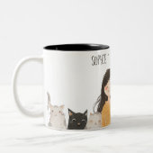 可愛い猫科の動物熱狂するキャットレディ ツートーンマグカップ (左)