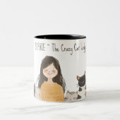 可愛い猫科の動物熱狂するキャットレディ ツートーンマグカップ (中央)