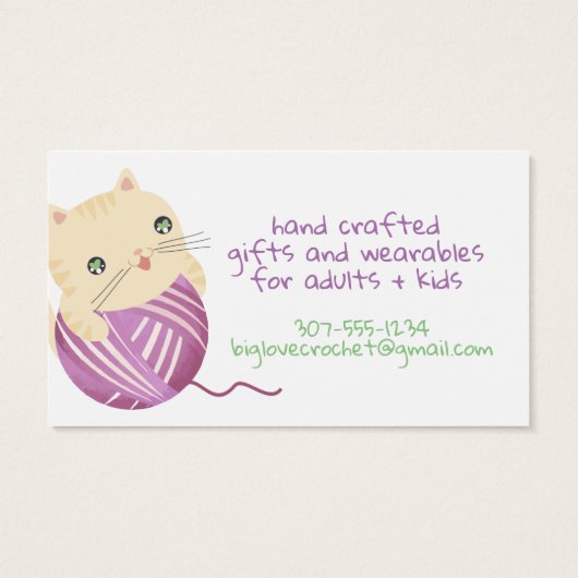 可愛い猫編み物かぎ針編みホームズプンビジネスカード (裏面)