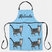 可愛い猫虎猫柄ブルー猫女性キッチンAp エプロン (正面)