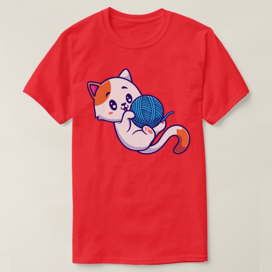可愛い猫遊の糸ボール漫画2 Tシャツ (デザイン正面)