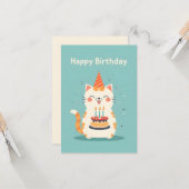 可愛い猫運のお誕生日ケーキ カード (正面/裏面インサイチュ)