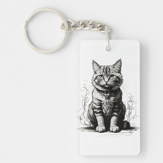 可愛い猫鉛筆スケッチ キーホルダー (正面)