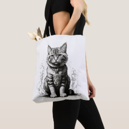 可愛い猫鉛筆スケッチ トートバッグ