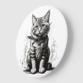 可愛い猫鉛筆スケッチ ラージ壁時計 (傾斜)