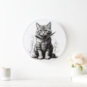 可愛い猫鉛筆スケッチ ラージ壁時計 (ホーム)