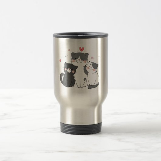 可愛い猫集団 | 猫好きデザイン | 買今 トラベルマグ (中央)