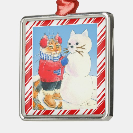 可愛い猫雪だるまキャンディーケーンクリスマスオーナメント メタルオーナメント (左)