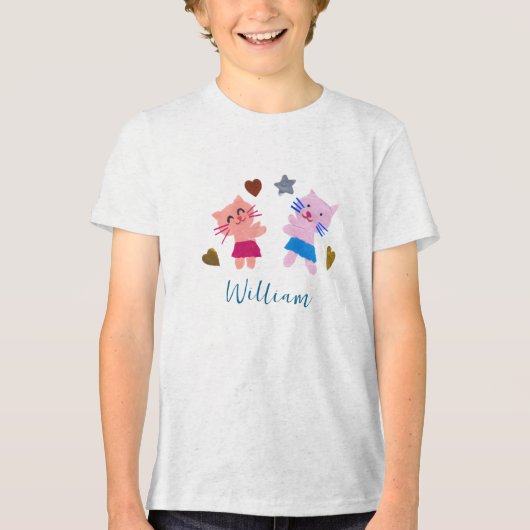 可愛い猫青い誕生日名 トライブレンドTシャツ (正面)
