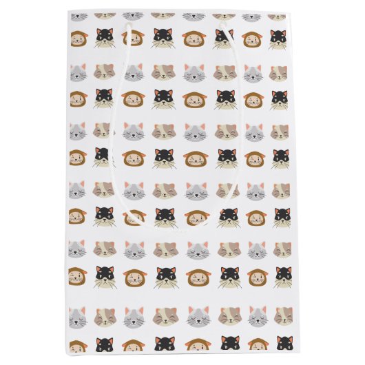 可愛い猫頭柄の柄メディア抱き枕 ミディアムペーパーバッグ (正面)