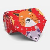 可愛い猫頭注01.レッドBG ネクタイ (ロール)