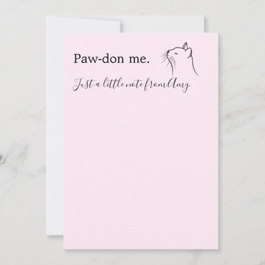 可愛い猫頼の「ごめん」ピンク ノートカード (正面)