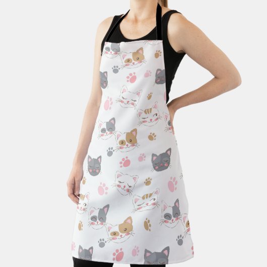 可愛い猫顔の笑顔の猫パターン エプロン (インサイチュ)