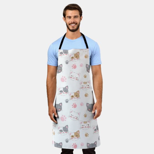 可愛い猫顔の笑顔の猫パターン エプロン (着用した状態)