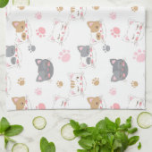 可愛い猫顔の笑顔の猫パターン キッチンタオル (折り畳み)