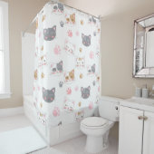 可愛い猫顔の笑顔の猫パターン シャワーカーテン (インサイチュ)