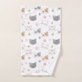 可愛い猫顔の笑顔の猫パターン バスタオルセット (ハンドタオル)