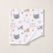 可愛い猫顔の笑顔の猫パターン バスタオルセット (ウォッシュタオル)