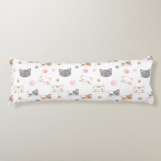 可愛い猫顔の笑顔の猫パターン ボディピロー (正面)
