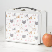 可愛い猫顔の笑顔の猫パターン メタルランチボックス (インサイチュ)