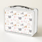 可愛い猫顔の笑顔の猫パターン メタルランチボックス (裏面)