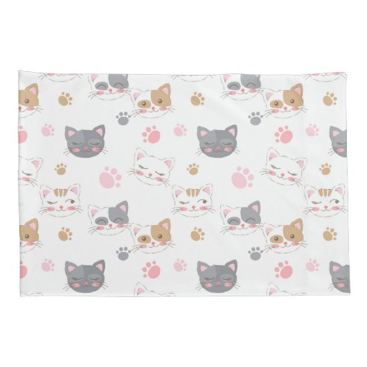 可愛い猫顔の笑顔の猫パターン 枕カバー (裏面-右)