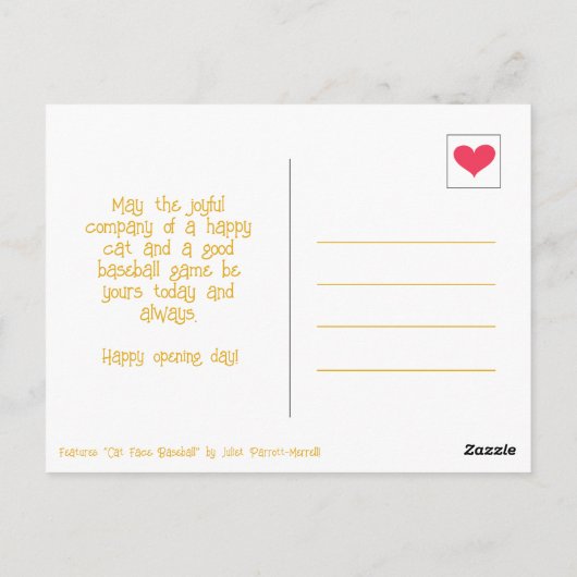 可愛い猫顔野球オープニングデイ幸運 ポストカード (裏面)