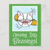 可愛い猫顔野球オープニングデイ幸運 ポストカード (正面)