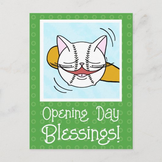 可愛い猫顔野球オープニングデイ幸運 ポストカード (正面)