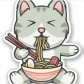 可愛い猫食べ物の蕎麦マンガのアイコン シール (正面)