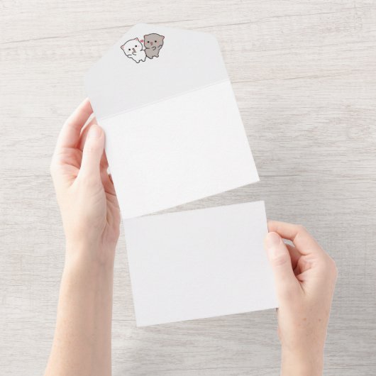 可愛い猫餅 オールインワン招待状 (貼ってはがせる)