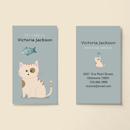 可愛い猫魚lペット座りサービス気にポーアート 名刺