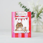 可愛い猫、マウス、ブースヴァレンティキスをするンハガキ シーズンポストカード (スタンド正面)