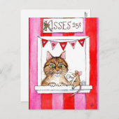 可愛い猫、マウス、ブースヴァレンティキスをするンハガキ シーズンポストカード (正面/裏面)