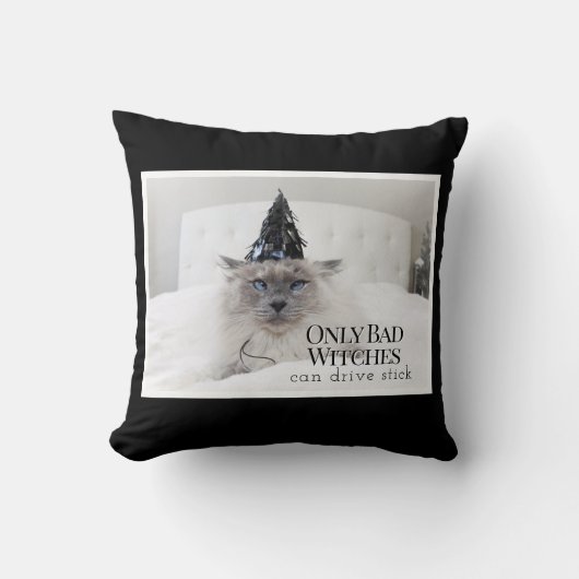 可愛い猫「下手な魔女しか棒を動かすことができない」 クッション (正面)