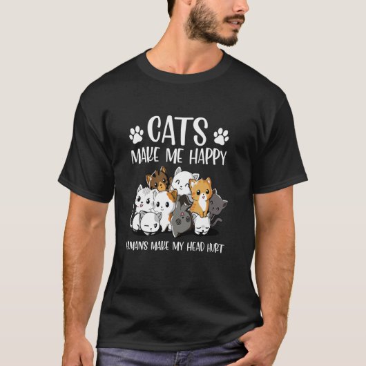 可愛い猫 人間で頭が痛くなる 猫好き Tシャツ (正面)
