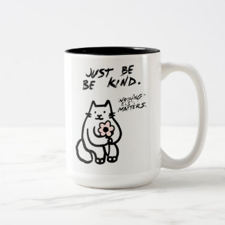 可愛い猫「優しくなりたい」コーヒーマグ – 前向き Vibe ツートーンマグカップ